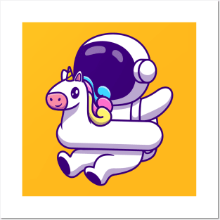 Cute Astronaut Wearing Unicorn Swimming Tires Posters and Art